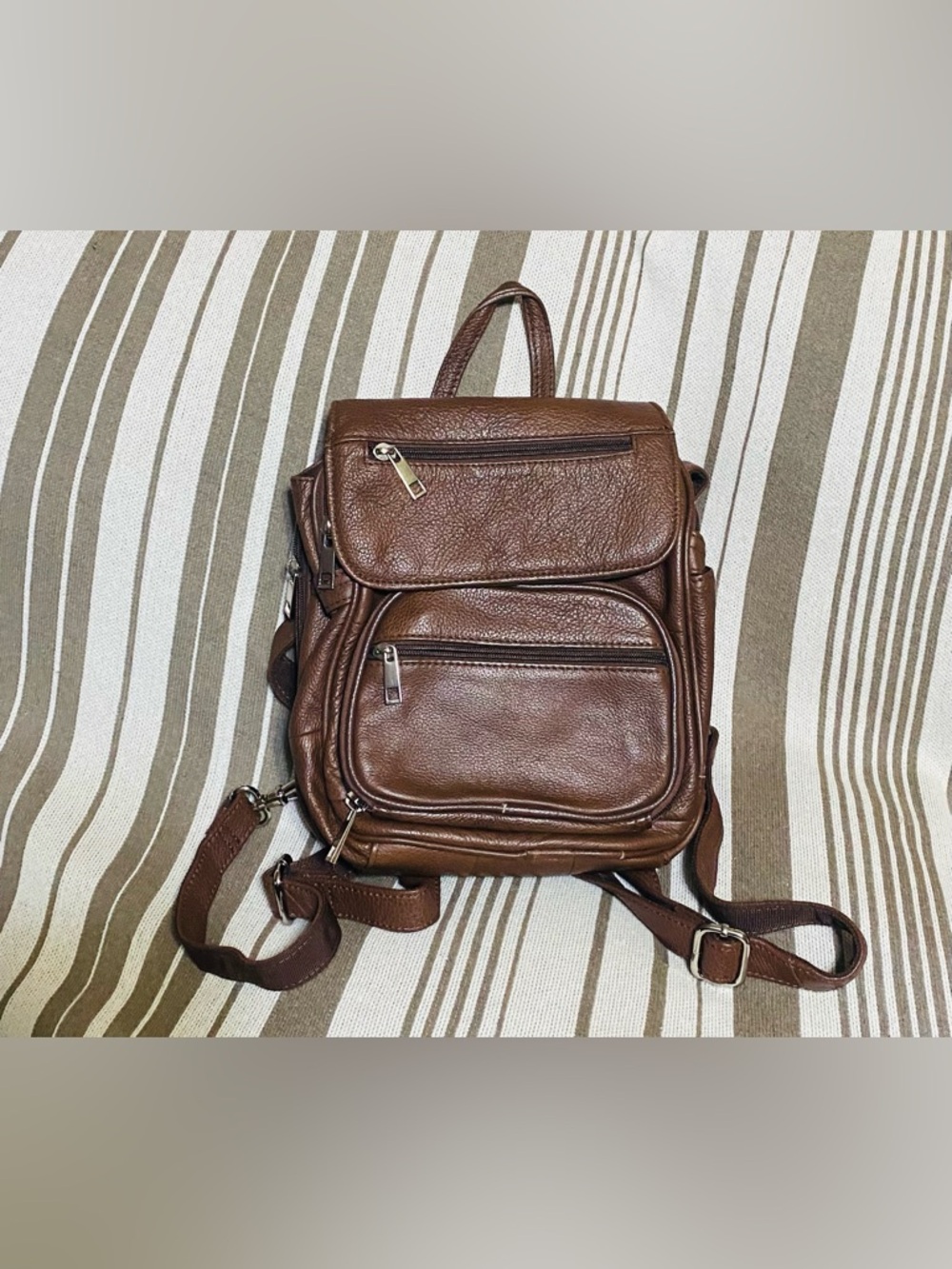 ROMA brown pebbled leather conceal carry travel convertible backpack